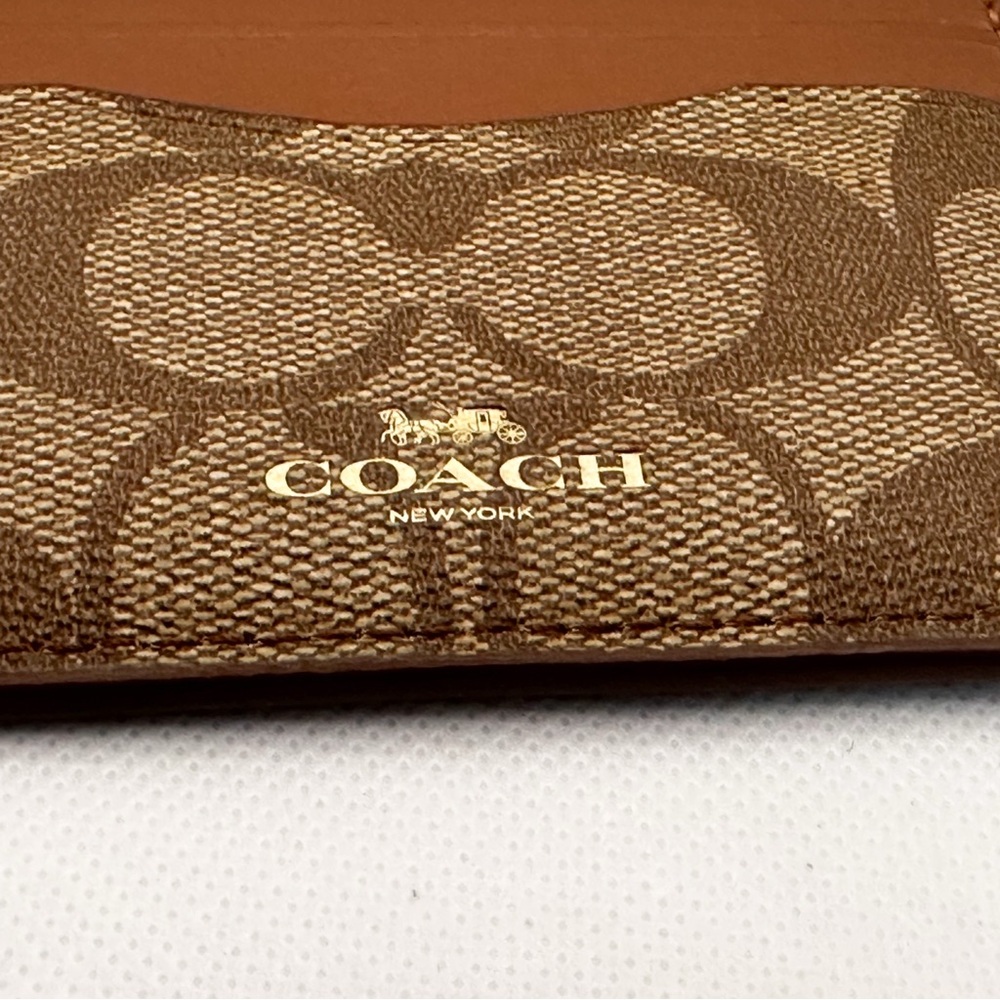 Coach Signature Brown and Tan Card Holder - Picture 9 of 11